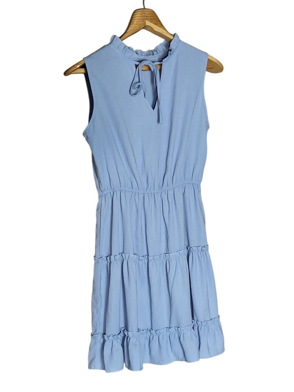 Cupshe Sleeveless Light Blue Tiered Dress With Ruffled Neckline Size Small - Picture 3 of 8
